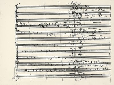Wolfgang Amadeus Mozart (1756-1791) Oostenrijkse componist. Autograaf van het slot van de Feuermuziek en het begin van het duet van Pamina en Tamino (Wij wandelden door vuurgloed) uit Die Zauberflöte. 1791 door Wolfgang Amadeus Mozart