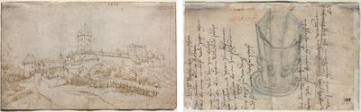 Zicht op een Kasteel (recto); Achtzijdige Beker (verso) door Wolfgang Huber