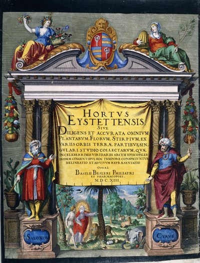 Gegraveerde Titel voor het Florilegium "Hortus Eystettensis" door Basilius Besler door Wolfgang Kilian