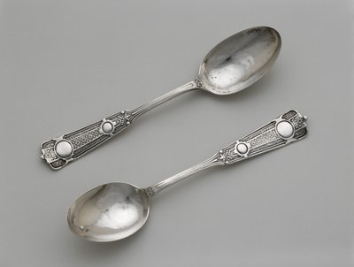 Paar theelepels, ca. 1860-1871 door Wood and Hughes