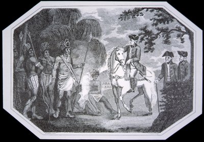 Generaal Burgoyne en de Indianen in 1777, gegraveerd door J. Taylor, uit 