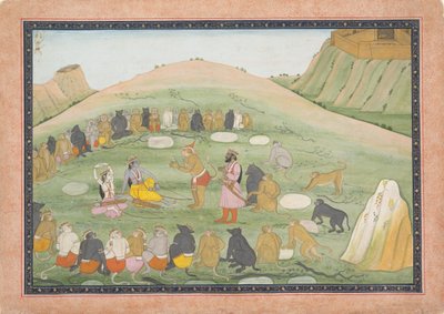 Hanuman Herleeft Rama en Lakshmana met Geneeskrachtige Kruiden..., Ramayana-serie, ca. 1790 door Workshop active in the First generation