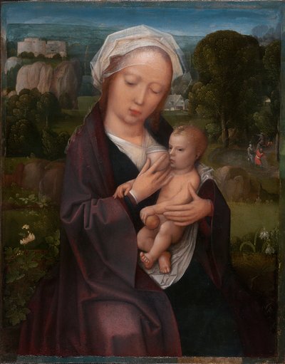 Maagd en kind door Workshop of Adriaen Isenbrant