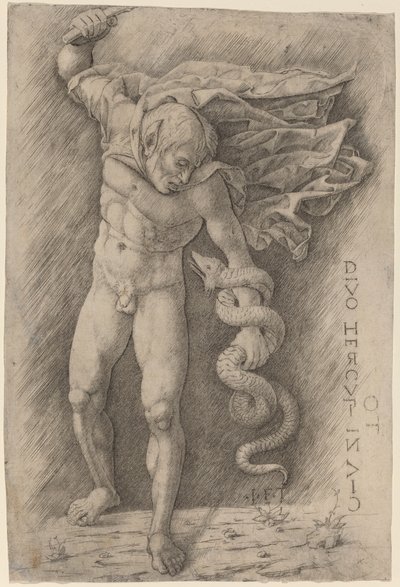 Faun die een Slang Bestrijdt door Workshop of Andrea Mantegna