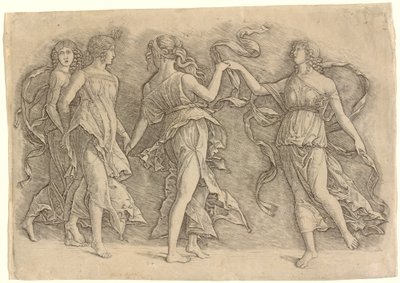 Vier Dansende Muzen door Workshop of Andrea Mantegna