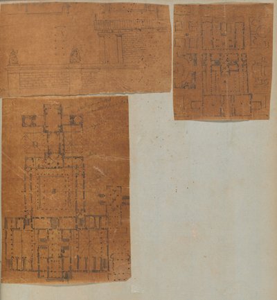 Pagina uit een Plakboek met Tekeningen en Verschillende Afdrukken van Architectuur, ca. 1800-1850. Makers: Werkplaats van Charles Percier, Werkplaats van Pierre François Léonard Fontaine door Workshop of Charles Percier, Workshop of Pierre
