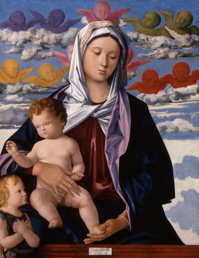 Madonna met kind en Johannes de Doper door Workshop of Giovanni Bellini