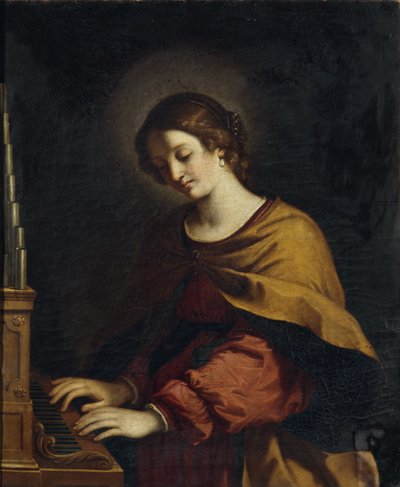 Sint Cecilia als organist door Workshop of Guercino