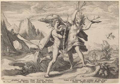 Daphne verandert in een laurierboom door Workshop of Hendrick Goltzius, after Hendrick Goltzius