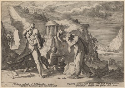 Deucalion en Pyrra Bevolken de Aarde Opnieuw door Workshop of Hendrick Goltzius, after Hendrick Goltzius