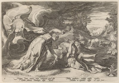 Juno verandert Callisto in een beer door Workshop of Hendrick Goltzius, after Hendrick Goltzius