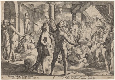 Phaeton vraagt om de wagen door Workshop of Hendrick Goltzius, after Hendrick Goltzius