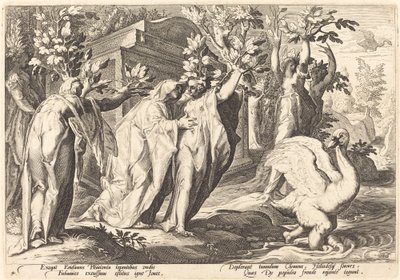 Phaetons Zusters Veranderd in Populieren, Cygnus in een Zwaan door Workshop of Hendrick Goltzius, after Hendrick Goltzius