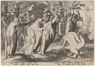 Phaetons Zusters Veranderd in Populieren, en Cygnus in een Zwaan door Workshop of Hendrick Goltzius, after Hendrick Goltzius