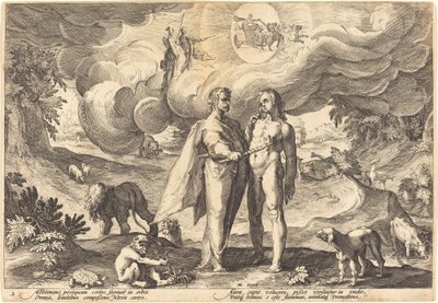 Prometheus maakt de mens en bezielt hem met vuur uit de hemel door Workshop of Hendrick Goltzius, after Hendrick Goltzius