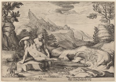 Salmacis en Hermaphroditus door Workshop of Hendrick Goltzius, after Hendrick Goltzius