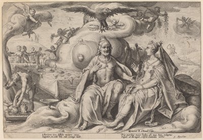 Het geschil tussen Jupiter en Juno door Workshop of Hendrick Goltzius, after Hendrick Goltzius