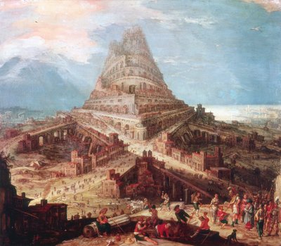 De bouw van de Toren van Babel, 16e eeuw door Workshop of Hendrik van Cleve III