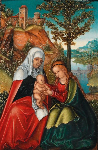 De maagd en het kind met de heilige Anna door workshop of Lucas Cranach the Elder