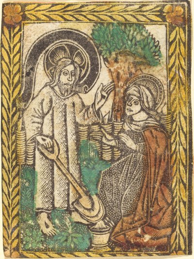Christus Verschijnt aan de Magdalena als Tuinman door Workshop of Master of the Borders with