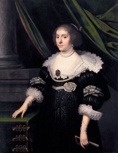 Prinses Amalia van Solms, vrouw van Frederik Hendrik van Oranje door Workshop of Michiel van Mierevelt