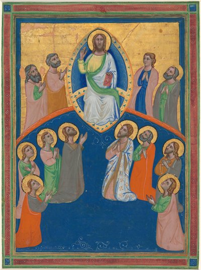 Christus in majesteit met twaalf apostelen door Workshop of Pacino di Bonaguida