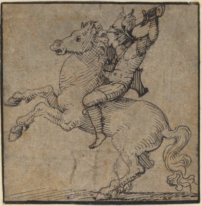 Krijger in Renaissance Harnas op een Steigerend Paard door Workshop of Peter Vischer the Younger