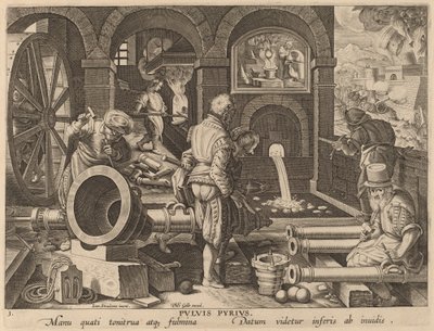 Buskruit door Workshop of Philip Galle after Jan van der Straet