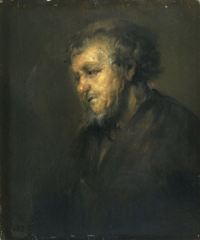 Studie van een oude man in profiel door Workshop of Rembrandt