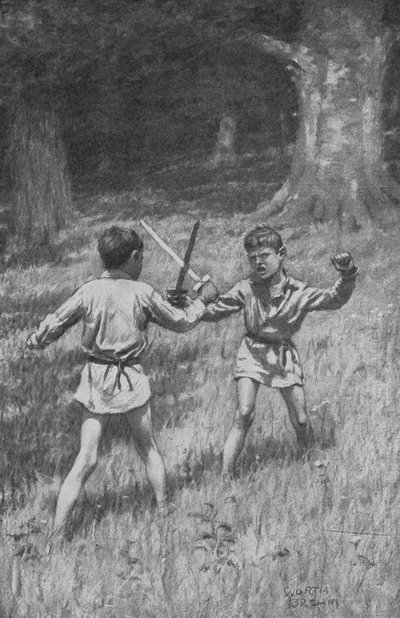 Robin Hood en Guy van Guisborne (litho) door Worth Brehm