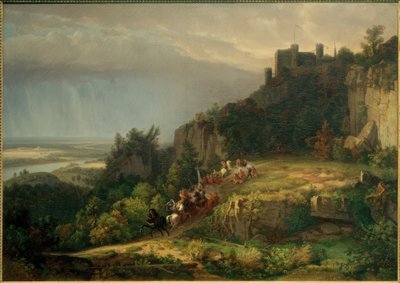 Kampf vor der Burg (Burg Drachenfels) door Worthington Whittredge