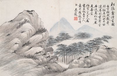 Lezen in de Afgelegen Pijnboomstudio (Song yin an) door Wu Dacheng