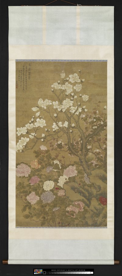 Pioenroos en magnolia door Wu Wang