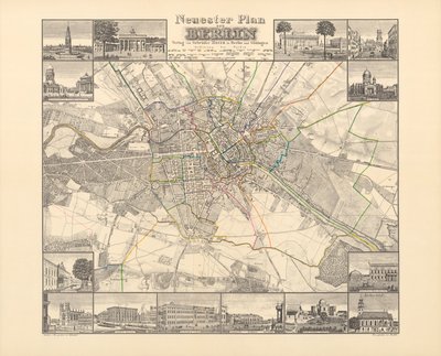 Historische kaart van Berlijn, uitgegeven door Verlag von Gebrueder Rocca, Berlijn 1838 door W.v. Moellendorf
