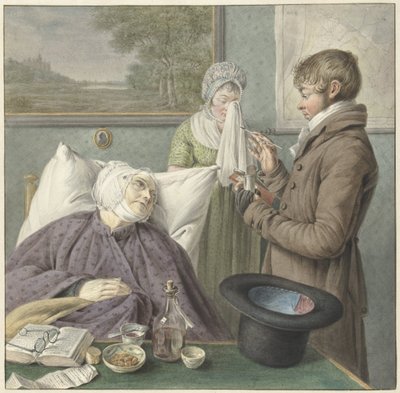 Arts bezoekt een zieke oude vrouw in bed door Wybrand Hendriks (attributed to)