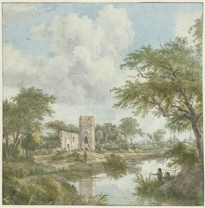 Landschap met kasteelruïne door Wybrand Hendriks
