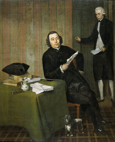 Wernerus Köhne (1725/26-88), notaris van Haarlem, met zijn klerk Jan Bosch door Wybrand Hendriks