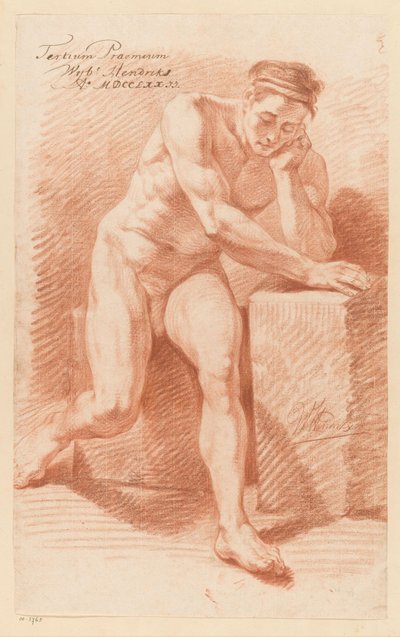 Zittend mannelijk naakt, van voren gezien (3e prijs 1772) door Wybrand Hendriks