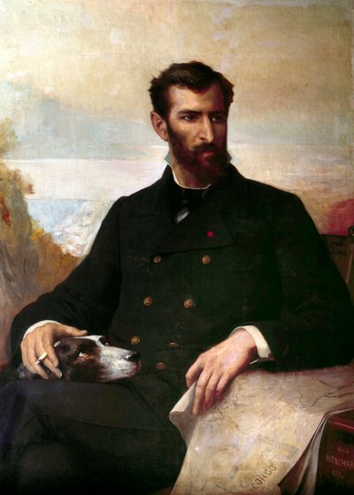 Portret van Pierre Savorgnan de Brazza (1852-1905), Franse ontdekkingsreiziger in Equatoriaal Afrika door Xavier Alphonse Monchablon