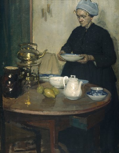 Vrouw aan de koffietafel door Xavier Mellery