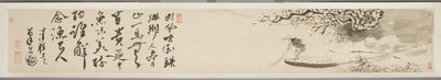 Landschap met visser en gedicht door Xu Guo
