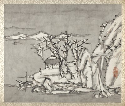 Landschap en figuur, uit een album Landschappen en kalligrafie voor Liu Songfu door Xugu