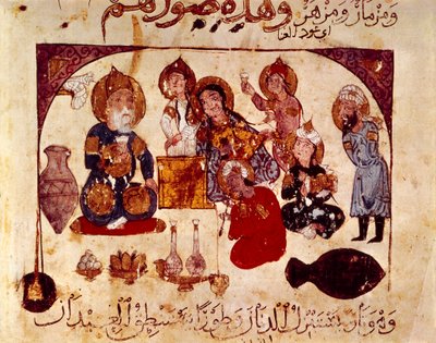 Abou-Zayd in de Hanah-taverne, miniatuur uit 