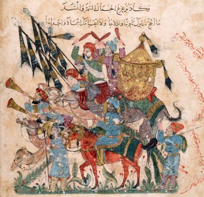 Karavaan van pelgrims in Ramleh uit een manuscript van Maqâmât van al-Harîrî, 1237 door Yahya ibn Mahmud Al Wasiti