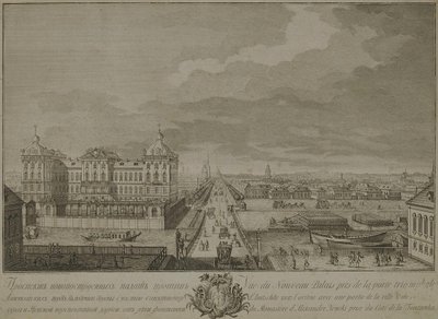 Uitzicht op de nieuw gebouwde kamers tegenover de Anichkov-poorten in Sint-Petersburg, 1753 door Yakov Vasilyevich Vasilyev