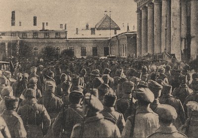 Manifestatie van revolutionaire troepen voor de Staatsdoema tijdens de Februarirevolutie, 191 door Yakov Vladimirovich Steinberg