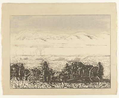 Oorlogslandschap door Yamagishi Kazue (signed by artist)