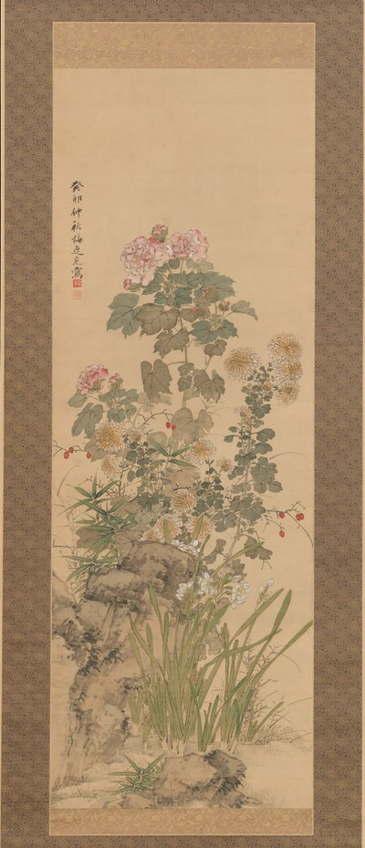 Herfstbloemen, 1843 door Yamamoto Baiitsu