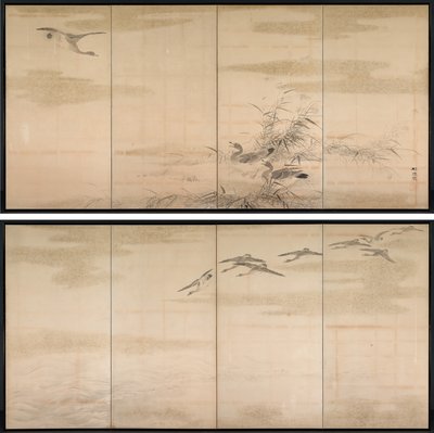 Ganzen, Riet en Water door Yamamoto Baiitsu