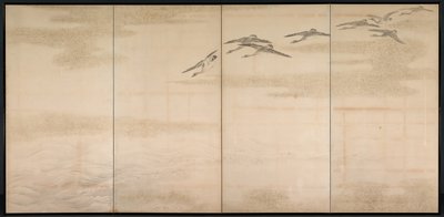 Ganzen, Riet en Water door Yamamoto Baiitsu